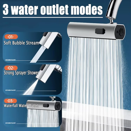 360 Degree Rotating Faucet Extender, Chrome Plated, 3 Function Water Tap Extension with Anti-Splash Design for Kitchen Sink